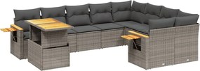 vidaXL Set mobilier de grădină cu perne, 10 piese, gri, poliratan