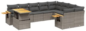 3273685 vidaXL Set mobilier de grădină cu perne, 10 piese, gri, poliratan