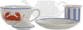 Set ceainic și cană din sticlă și porțelan cu motive marine, 250 ml, 16,5×13,5×14 cm, „Aigua"