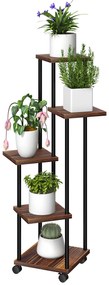 Outsunny Suport pentru flori cu 5 etaje, Suport pentru plante cu 5 niveluri, Design în formă de cascada, ușor de mutat, Lemn, Oțel | Aosom Romania