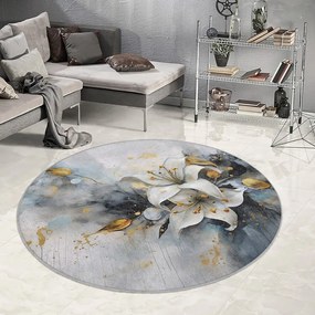 Covor albastru/gri lavabil rotund ø 150 cm Golden Lilly – Mila Home