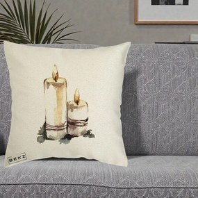 Perna Decorativa Lumanari Acuarela Iarna, 40x40 cm, Ecru, Husa Detasabila, Perna Inclusa, BEKZ®