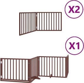 vidaXL Poartă câini pliabilă cu ușă 8 panouri maro 640 cm, lemn plop