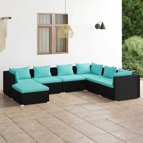 3101833 vidaXL Set mobilier de grădină cu perne, 7 piese, negru, poliratan