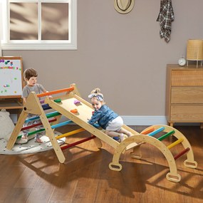 AIYAPLAY Set de Cățărat 5 în 1 cu Triunghi Montessori, Arcadă și Rampă cu Pietre, 178x64,5x63 cm, Multicolor | Aosom Romania