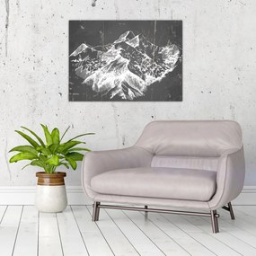Tablou pe sticlă - Ilustrație de munți (70x50 cm)