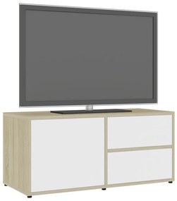 Comoda TV, alb si stejar Sonoma, 80 x 34 x 36 cm, PAL 1, alb si stejar sonoma