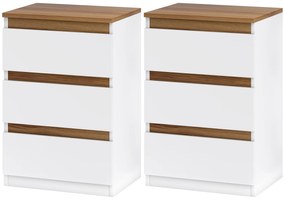 HOMCOM Set de 2 Mesite de Noapte Înguste de 3 Sertare Comode pentru Sufragerie Hol 40x30x59,5 cm Alb | Aosom Romania