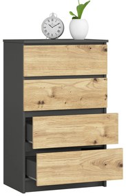 Comodă Kalista IV (grafit gri + stejar artisan). 1071290