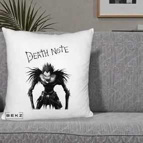 Perna Personalizata Death Note Ryuk Shinigami Alb-Negru, 40x40 cm, Alb Pufos, Husa Detasabila, Perna Inclusa, BEKZ®