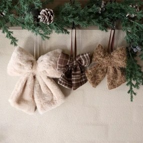 Set 3 fundițe decorative cu agățătoare din țesătură bej și maro, 27x26 cm, „Nœud"