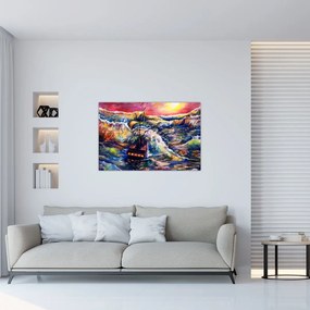 Tablou - Navă pe valurile oceanului, aquarelă (90x60 cm)