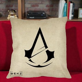 Perna Personalizata Assassin's Creed Minimalist, 40x40 cm, Crem, Husa Detasabila, Perna Inclusa, BEKZ®