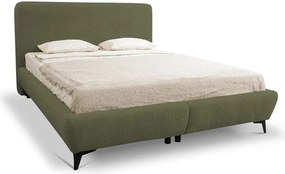 Pat matrimonial verde tapițat cu spațiu de depozitare cu somieră 180x200 cm Makapu – Makamii