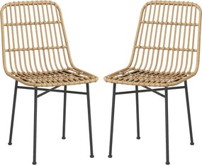 HOMCOM Set 2 Scaune pentru Bucătărie și Living Stil Boho, Scaune Moderne din PE Ratan și Oțel, 45x57x83 cm, Galben | Aosom Romania