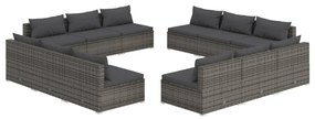 Set mobilier de gradina cu perne, 12 piese, gri, poliratan gri si antracit, 12x mijloc, 1