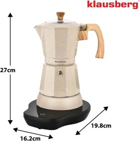 Aparat electric de cafea cubanez Klausberg KB 7999, 500 W, 6 cesti, Element de incalzire incorporat, Supapa de siguranta, Bej