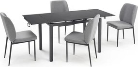 Set masa extensibila cu 4 scaune JASPER, gri/negru, stofa clasica/stic
