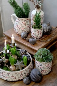 Ghiveci din ceramică cu frunze și fructe de pădure, aspect vintage, H13.5/D13 cm