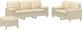 vidaXL Set de canapele cu perne, 3 piese, crem, textil