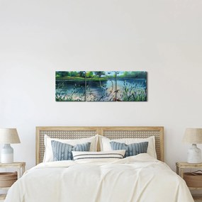 Tablou- Pictură în ulei, seară de vară lângă lac (cu ceas) (90x30 cm)