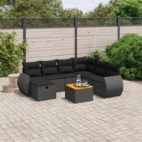 3265073 vidaXL Set mobilier de grădină cu perne, 8 piese, negru, poliratan