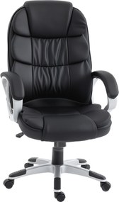 HOMCOM Scaun Birou Ergonomic Rotativ din Piele PU, Funcție Legănare, Înălțime Reglabilă, Capacitate 120kg, Negru | Aosom Romania