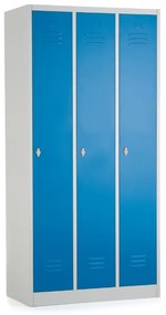 Dulap metalic - 3 compartimente, 90 x 50 x 180 cm, blocare cu rotire, albastru - ral 5012