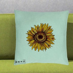 Perna Decorativa Floarea Soarelui Vibranta, 40x40 cm, Verde Menta, Husa Detasabila, Perna Inclusa, BEKZ®