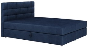 Pat matrimonial Boxspring 140x200 cm Waller Comfort (albastru închis) (cu somieră și saltea). 1056364