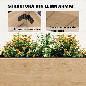 Outsunny Jardinieră Înălțată pe 2 Niveluri cu Rafturi Laterale și Inferior, Fabricată din Lemn de Brad cu Căptușeală și Orificii de Drenare, pentru Flori și Legume, 119,5x102x76,5cm, Maro Deschis | Aosom Romania