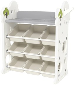 AIYAPLAY Etajeră pentru Copii, Organizator de Depozitare Jucării cu 4 Niveluri și 9 Coșuri, 77x42x94 cm, Crem Alb | Aosom Romania