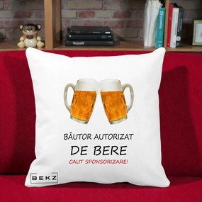Perna Decorativa Bautor Autorizat de Bere, 40x40 cm, Alba Mata, Husa Detasabila, Perna Inclusa, BEKZ®