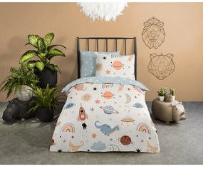 Lenjerie de pat pentru copii albastră-bej din bumbac pentru pat de o persoană 140x200 cm Eclips – Good Morning