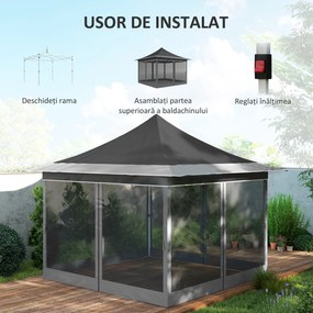 Outsunny Cort Pliabil cu Înălțime Reglabil, Plasă de Țânțari și Geantă de Transport, 357x357x310 cm, Gri Închis | Aosom Romania