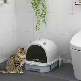 PawHut Litieră cu Capac, Tavă pentru Nisip tip Sertar cu Filtru de Carbon și Lopățică, 40,5x52x39 cm, Gri | Aosom Romania