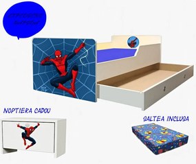 Pat tineret Spiderman cu saltea si sertar