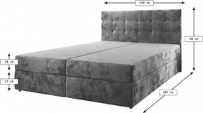 Pat tapitat boxspring GLORIEN 140x200 cm purpuriu Saltea: Saltea cu arcuri Bonell