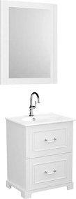 Set dulap pe pardoseala alb Krofam Oxford 60 cm, lavoar incastrat Krofam Oxford 60 cm si oglinda