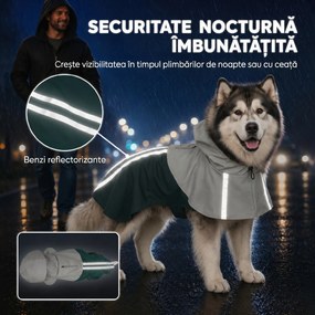 PawHut Impermeabil pentru Câini de Talie Foarte Mare, cu Glugă, Orificiu pentru Lesă și Benzi Reflectorizante, Verde | Aosom Romania