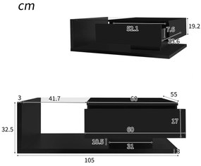 Măsuță de Cafea Modernă cu Raft din Sticlă și Efecte LED, 105x55x32,5 cm, Negru