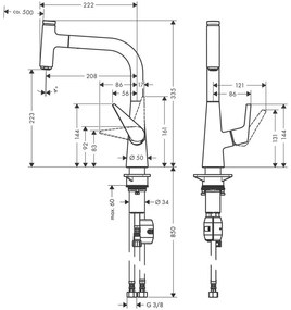 Baterie de bucatarie cu pipa extractibila, Hansgrohe, Talis Select M51 220, crom