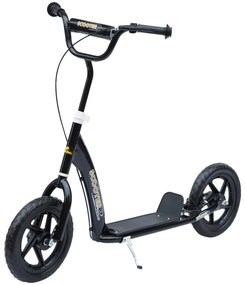 HOMCOM, trotinetă pentru copii, pneuri 30 cm, ghidon reglabil, mâner, frână, suport lateral, oțel, pentru copii de la 5 ani, negru | Aosom Romania