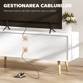 HOMCOM Cabinet TV 55" cu 2 Dulapuri, Uși și 2 Rafturi Deschise, Consolă TV din Lemn și PAL, 120x34x50 cm, Alb | Aosom Romania