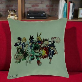 Perna Personalizata My Hero Academia Clasa 1-A Complet, 40x40 cm, Verde, Husa Detasabila, Perna Inclusa, BEKZ®
