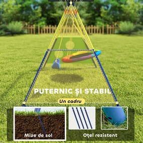 AIYAPLAY Set Leagăne de Grădină 4-în-1 pentru Copii cu Leagăne Duble, Coș de Baschet, Poartă de Fotbal, Cadru Metalic în Formă de A, Capacitate 150 kg, pentru Exterior, 3-8 Ani, 288x160x220 cm | Aosom Romania