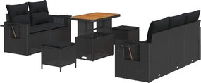 vidaXL Set de canapele pentru grădină cu pernă 8 pcs Negru poliratan