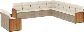 vidaXL Set canapele de grădină cu perne, 11 piese, bej, poliratan