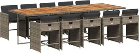 vidaXL Set mobilier de grădină cu perne, 11 piese, gri, poliratan