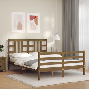 3193934 vidaXL Cadru de pat cu tăblie, maro miere, 160x200 cm, lemn masiv